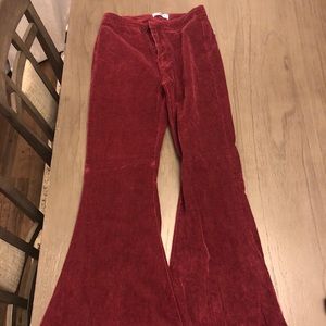 Burgundy Denim Velvet Flare Jeans
